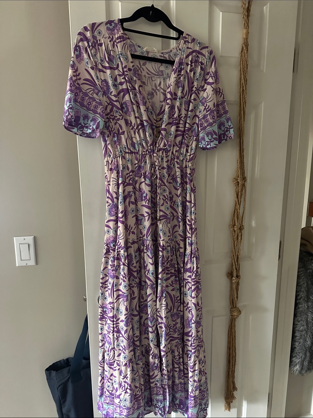 Iris Cream Maxi Dress with Lavender Floral Print